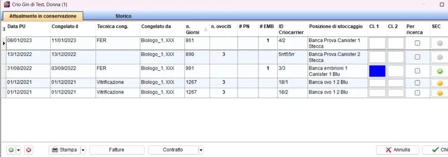Come si documenta lo stoccaggio del materiale crioconservato in MedITEX